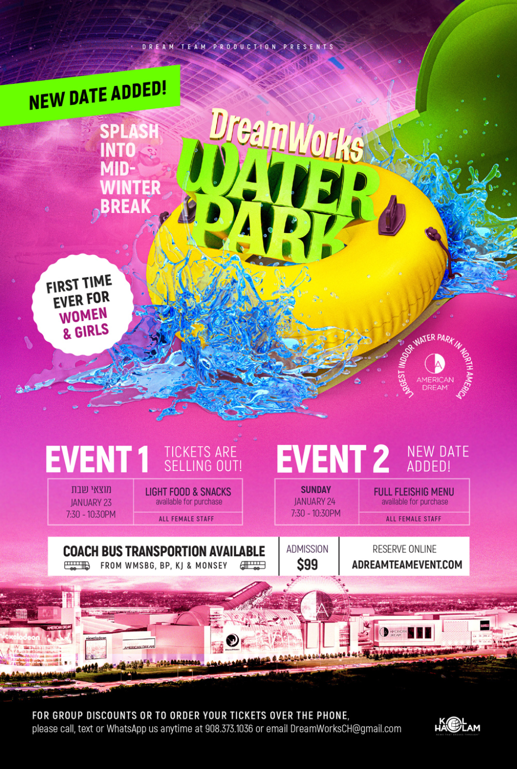 HURRY! Motzei Shabbos Event Nearly Sold Out at DreamWorks Water Park for Women & Girls!