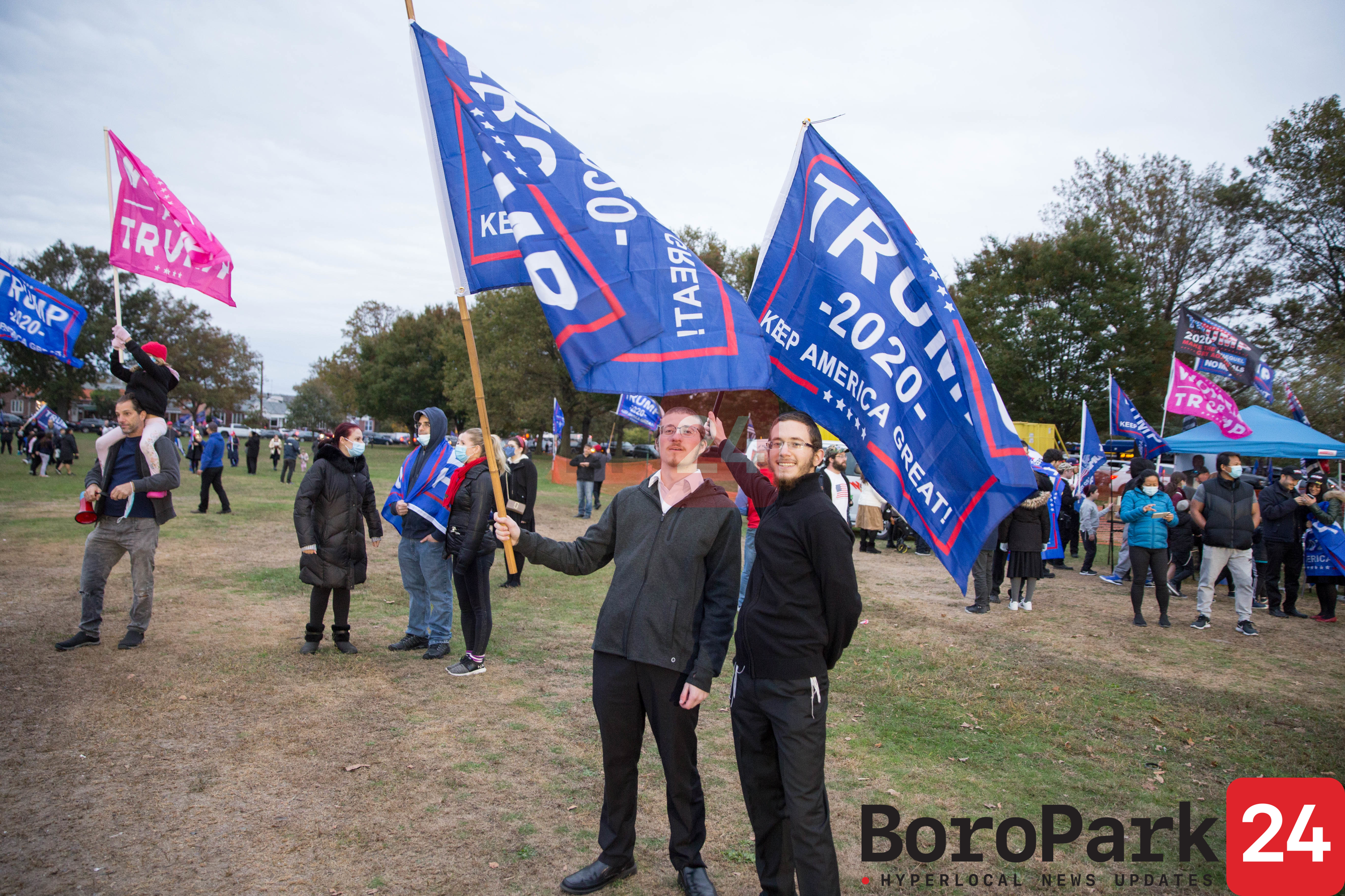 Jews For Trump Fly Their Flags at Rally in Marine Park